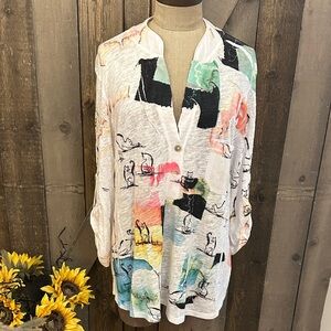 Impulse California White Sequined Novelty Print Cat Top